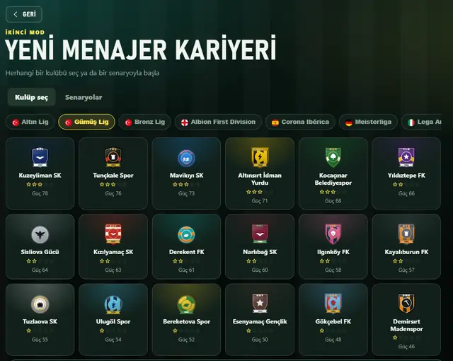 Yeni menajer kariyeri: kulüp seçimi ve ligler